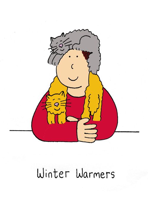 Winter warmers, using cats to keep warm.