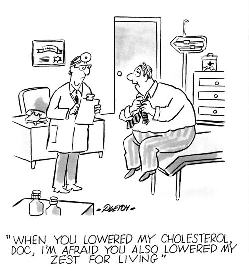 'When you lowered my cholesterol, doc, I'm afraid you also lowered my zest for living.'