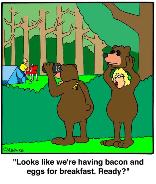 'Looks like we're having bacon and eggs for breakfast. Ready?'
