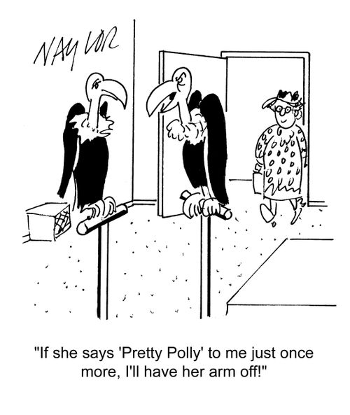'If she says pretty Polly to me once more I'll have her arm off!'