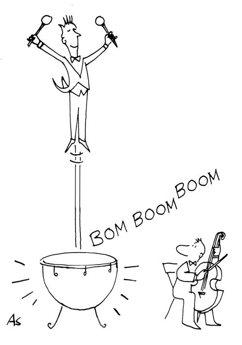 A Drummer: 'Bom, Boom, Boom.'