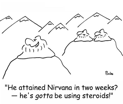 'He attained Nirvana in two weeks? - he's GOTTA be using steroids!'