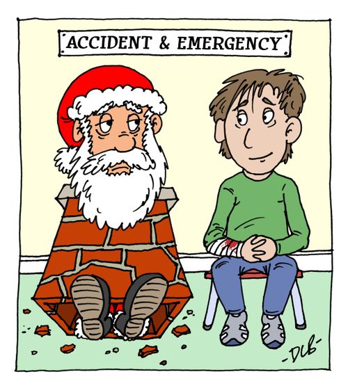 Santa Claus stuck in chimney at A&E.