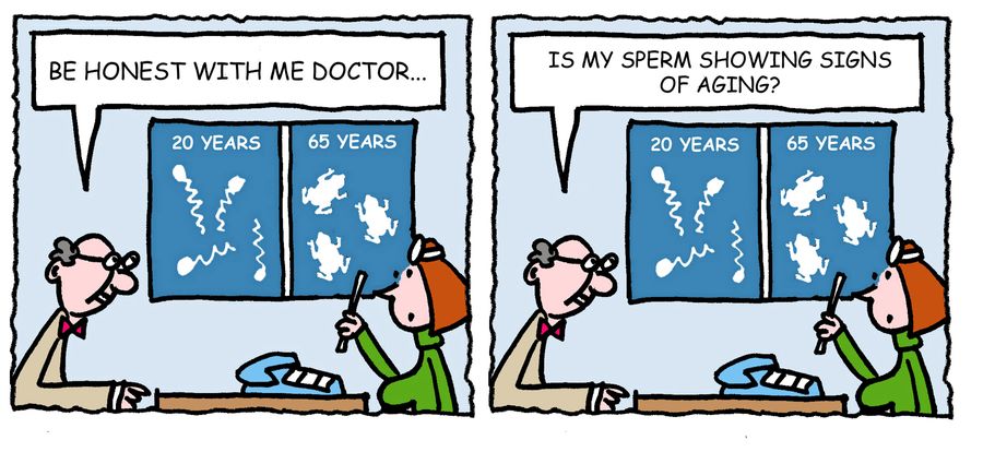 'Be honest with me, doctor. . . Is my sperm showing signs of aging?'