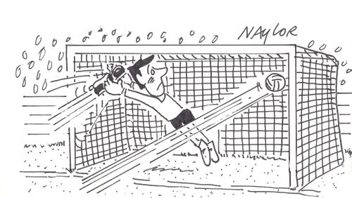 Goalie saves a boot instead of a football.
