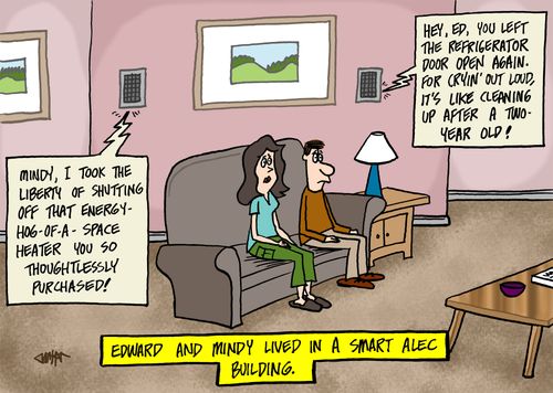 Edward and Mindy lived in a smart Alec building.