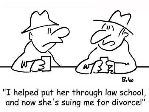 'I helped put her through law school, and now she's suing me for divorce!'