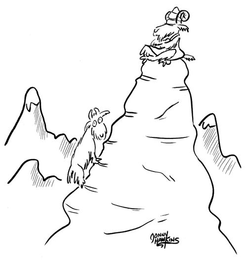 Mountain Goat sees Mountain Goat Guru at peak.