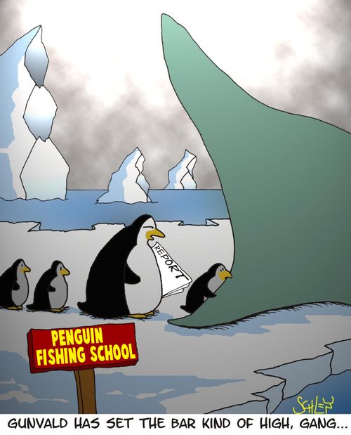 At the Penguin fishing school: 'Gunvald has set the bar kind of high, gang!'