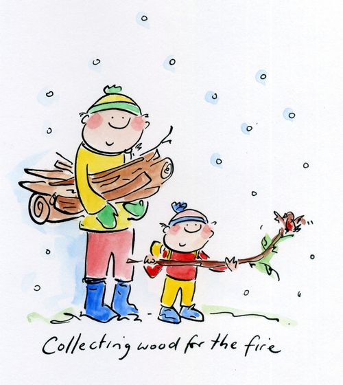 Collecting wood for the fire.