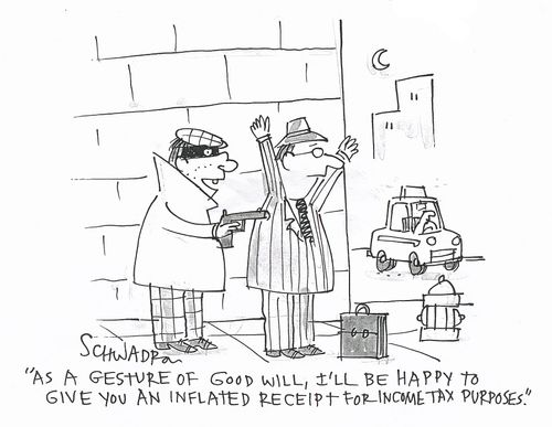 'As a gesture of good will, I'll be happy to give you an inflated receipt for income tax purposes.'
