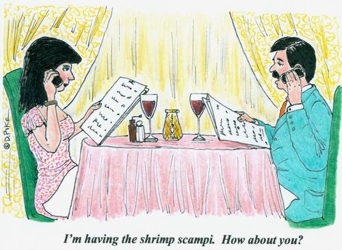 'I'm having the shrimp scampi. How about you?'