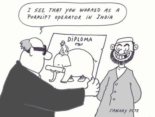 "I see that you worked as a forklift operator in India."