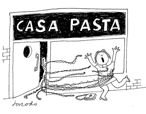 Woman being attacked by pastaoutside 'Casa Pasta.'