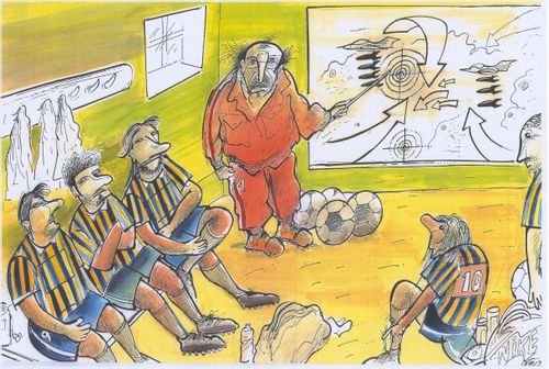 Footballer Players shown War Plan by Coach
