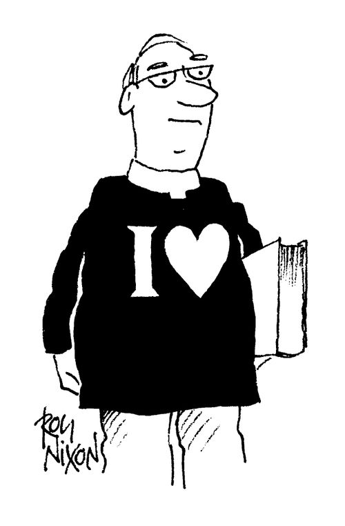 Vicar with 'I Love' written on his top