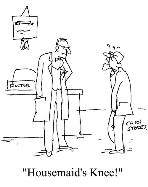 Old man having been kneed in the groin - "House maid's knee!"