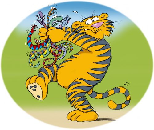tiger strangling snakes