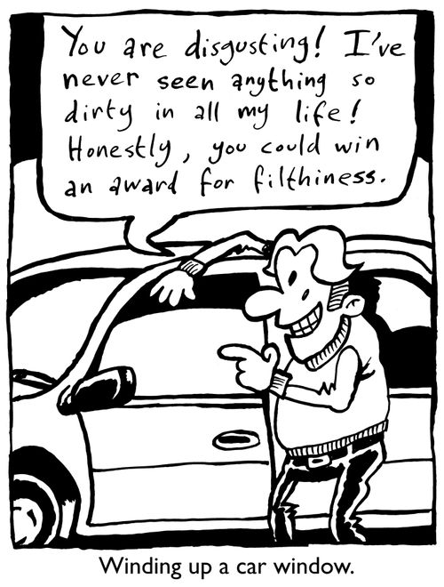 Winding up a car window.