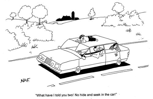 'What have I told you two!  No hide and seek in the car!'