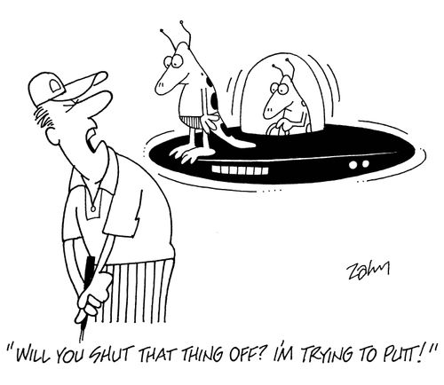 'Will you shut that thing off?  I'm trying to putt!'
