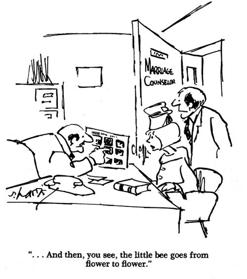 Marriage counselor: 'And then, you see, the little bee goes from flower to flower.'