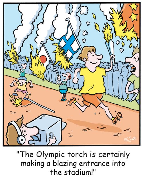 'The Olympic torch is certainly making a blazing entrance into the stadium!'