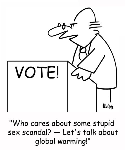 'Who cares about some stupid sex scandal? -- Let's talk about global warming!'