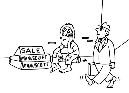 Tramp selling a manuscript.