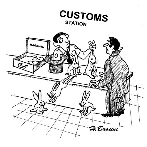 Magician at customs.