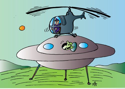 Helicopter mistakes UFO as a landing pad