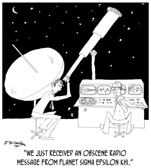 'We just received an obscene radio message from planet Sigma Epsilon Khi.'