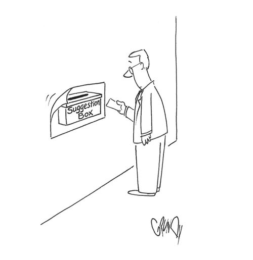 Office with a fake suggestion box.