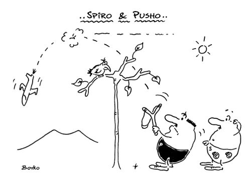 Sling shooter misses a bird and hits a plane.