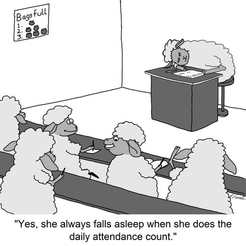 'Yes, she always falls asleep when she does the daily attendance count.'