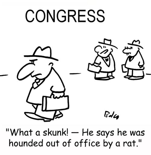 'What a skunk! -- He says he was hounded out of office by a rat.'