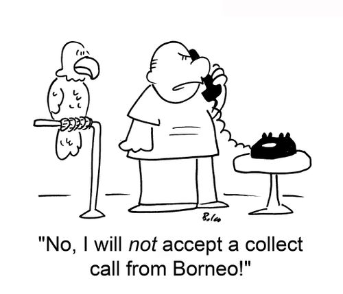 'No, I will not accept a collect call from Borneo.'