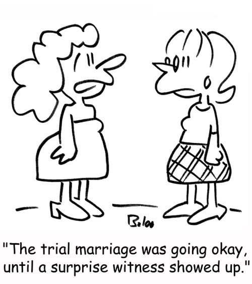 'The trial marriage was going okay, until a surprise witness showed up.'