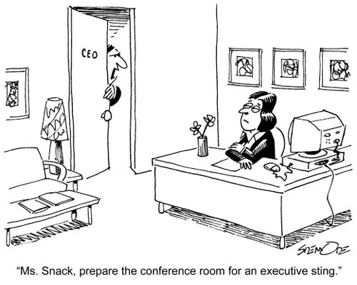 'Ms. Snack, prepare the conference room for an executive sting.'