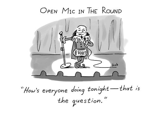 Shakespeare does stand-up comedy in the round.