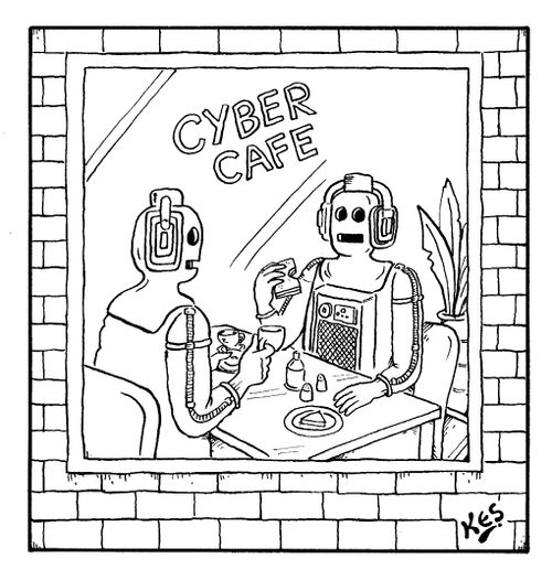 Cyber cafe for robots.