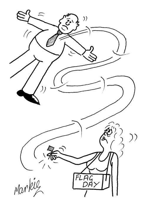 Man deflated by Flag Day pin
