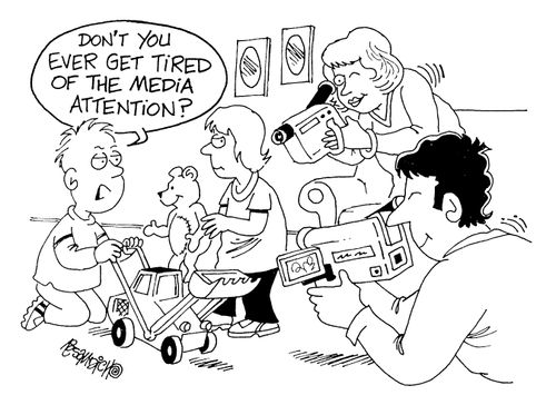 Children being videoed by parents - "Don't you get tired of all the media attention?"