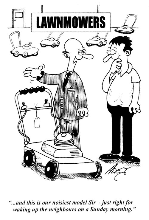 '...and this is our noisiest model Sir - just right for waking up the neighbours on a Sunday morning.'