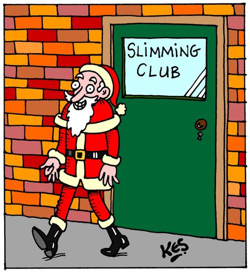 A slim Santa emerges from slimming club.