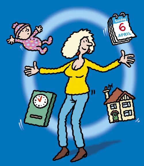 woman juggling work, children, home
