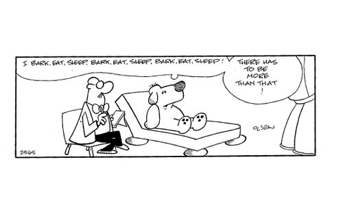 'I bark, eat, sleep, bark, eat, sleep, bark, eat, sleep!  There has to be more than that!'
