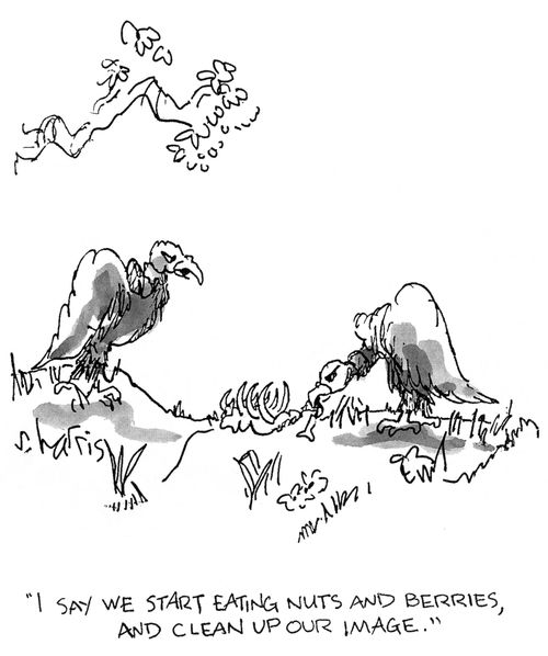 'I say we start eating nuts and berries, and clean up our image.'