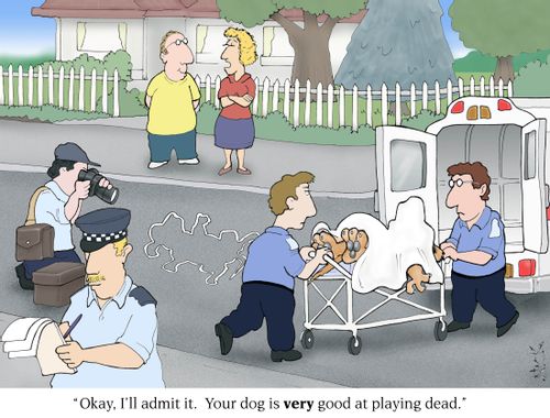 'Okay, I'll admit it. Your dog is very good at playing dead.'