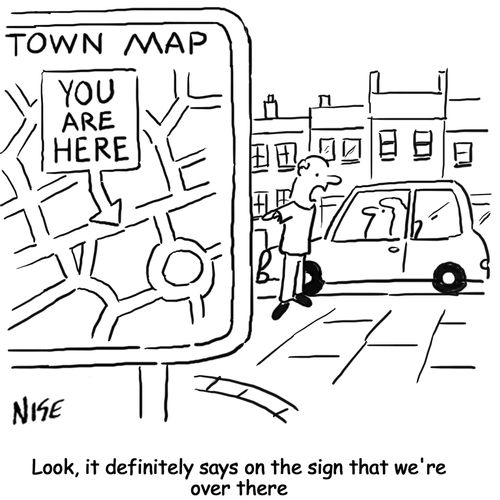 "Look, it definitely says on the sign that we're over there."